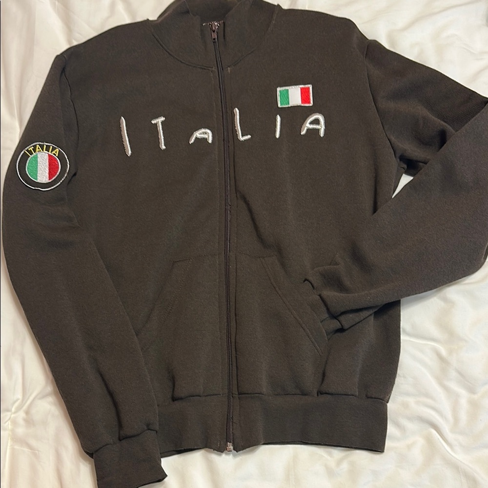 Brown 100% cotton unique Italia Zip-Up Jacket